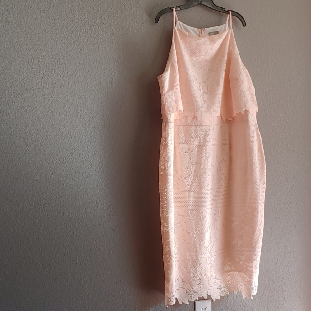 Light pink lace halter midi dress